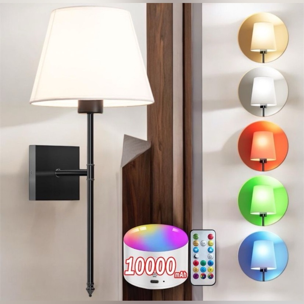 Wall Sconce with Remote Control, Dimmable 3CCT And 7RGB ,Rechargeable